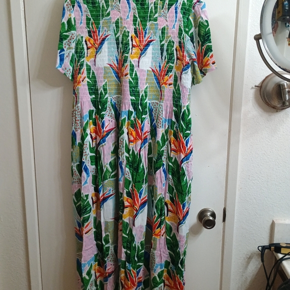 Green and Pink Tropical Print Sundress Maxi - Picture 4 of 5